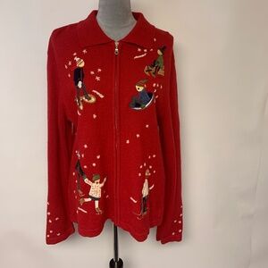 Jones New York Sweater Lambswool Appliquéd Winter Sports Snowflakes Womens SZ XL